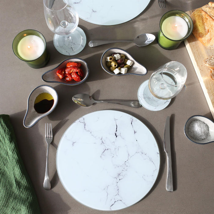 White Marble-Effect Round Glass Coasters - Pack of 6