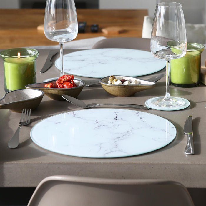 White Marble-Effect Round Glass Coasters - Pack of 6