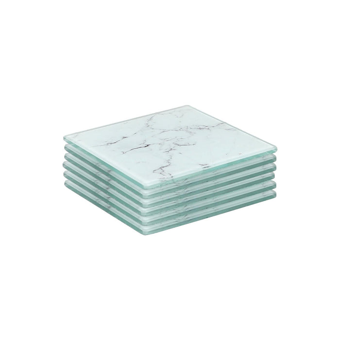 White Marble-Effect Square Glass Coasters - Pack of 6