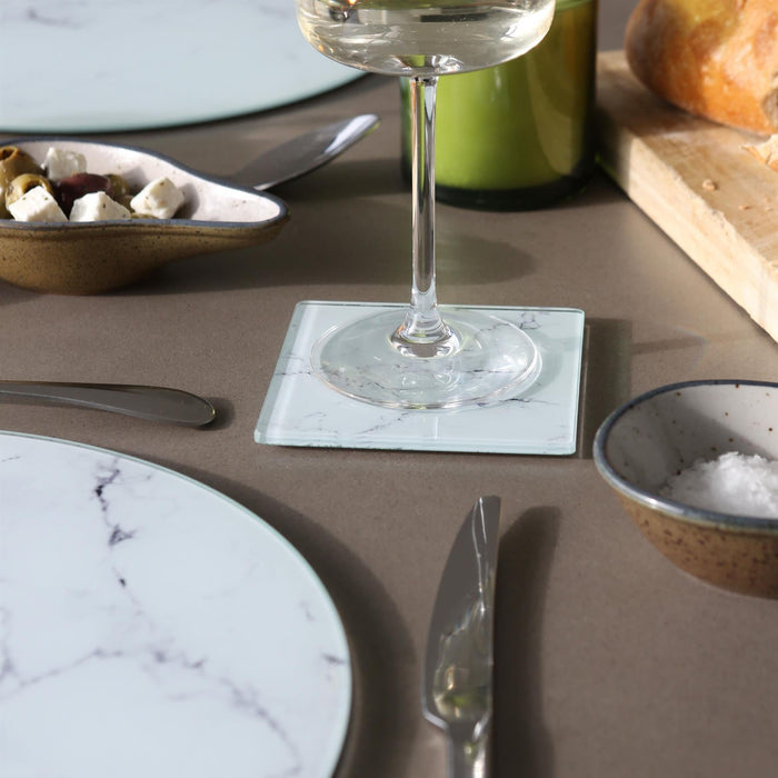 White Marble-Effect Square Glass Coasters - Pack of 6