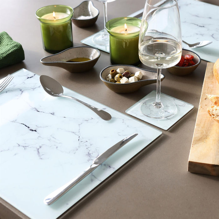 White Marble-Effect Square Glass Coasters - Pack of 6