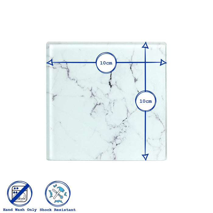 White Marble-Effect Square Glass Coasters - Pack of 6