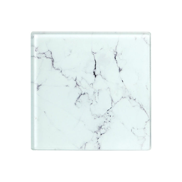 White Marble-Effect Square Glass Coasters - Pack of 6