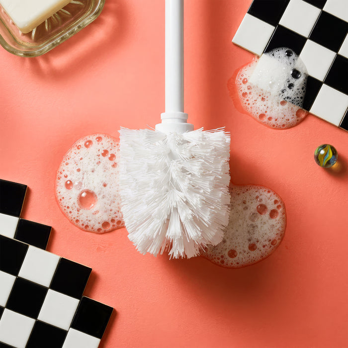 White Round Stainless Steel Toilet Brush & Holder