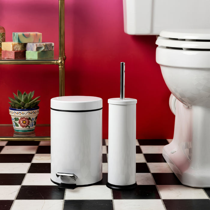 White Round Stainless Steel Toilet Brush & Holder