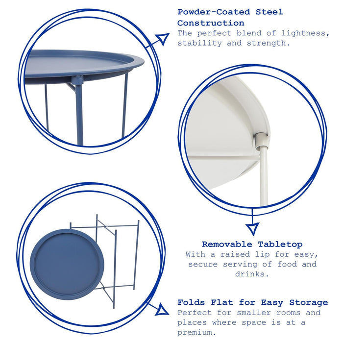 White Round Steel Tray Table